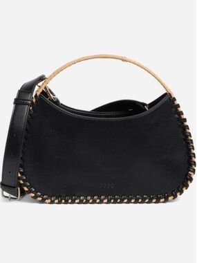 BCBG Black Wicker Whip Stitch Tote Bag